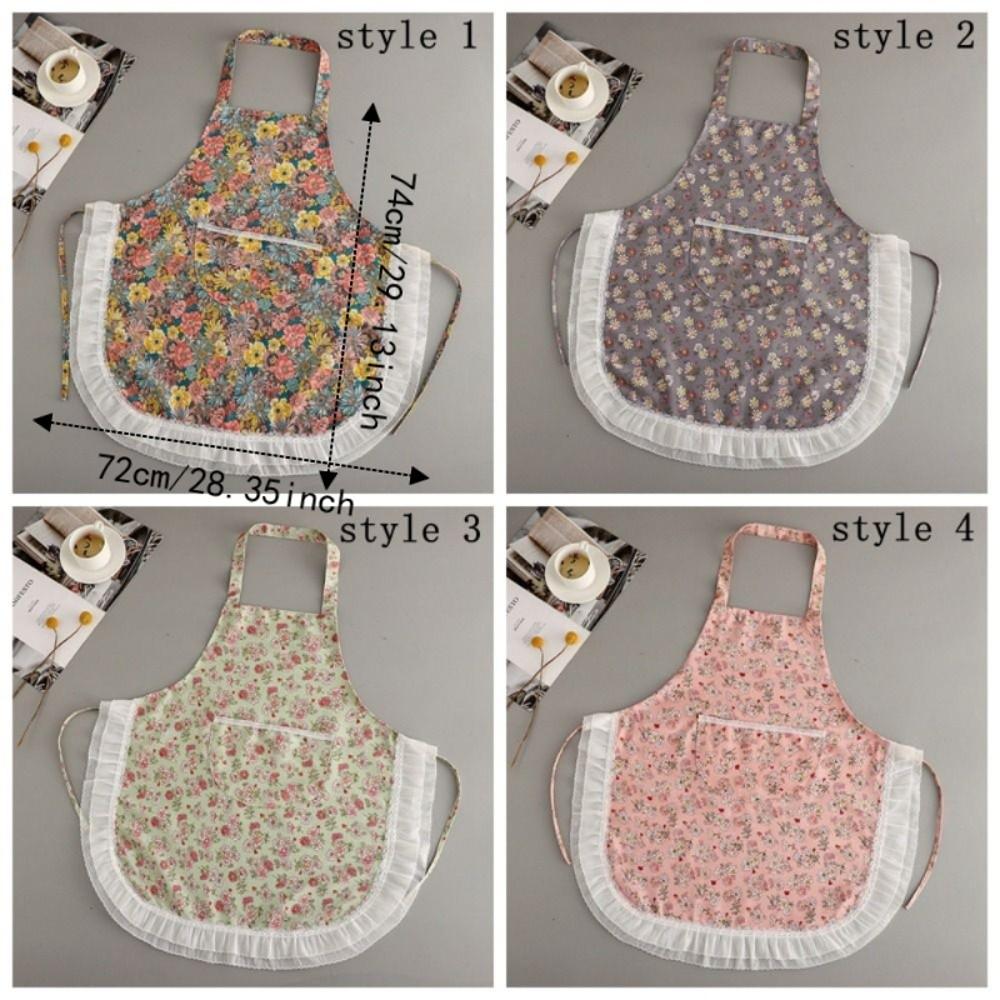 Wear Resistant Neck Hanging Apron Floral Lace Cooking Apron Portable Canvas Apron Women