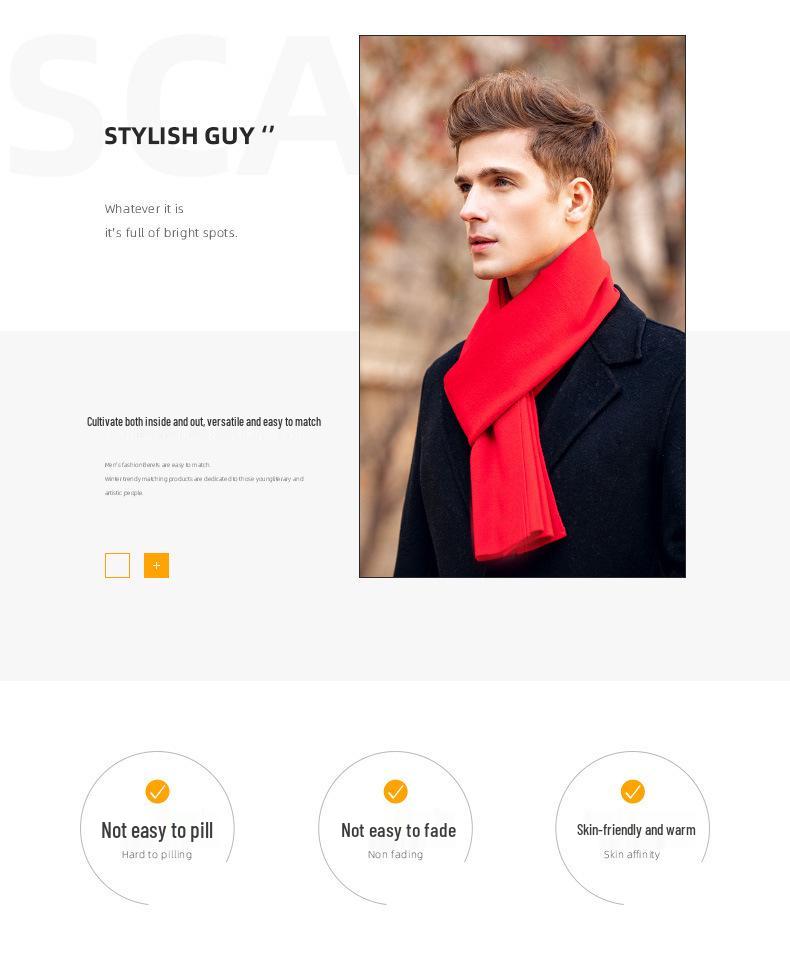 Men's Korean Style Wool Knitted Scarf – Solid Color, Casual, Warm Neck Warmer for Autumn & Winter
