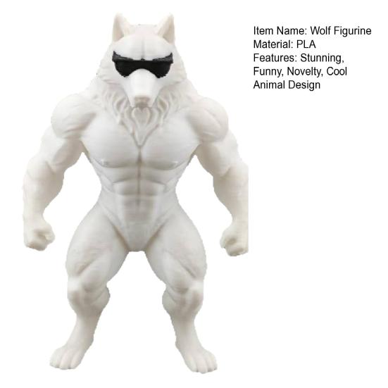 3D Printed Wolf Collectible Figurine Funny Cool Sunglasses Wolf Statue Novelty Animal Sculpture for Office Desktop Shelf Decor