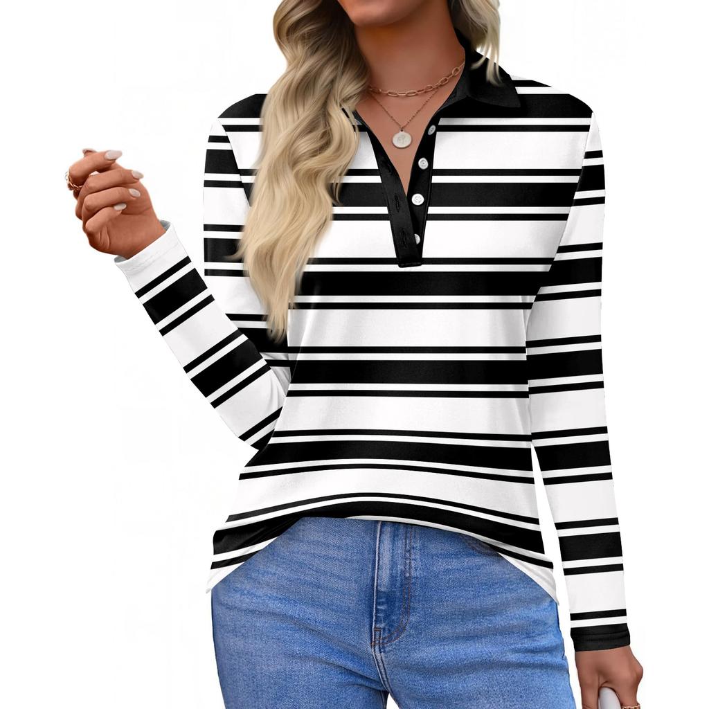 Dámská móda Ležérní klopa Krátký Dlouhý rukáv Potisk Košile Dámské Zapínací topy