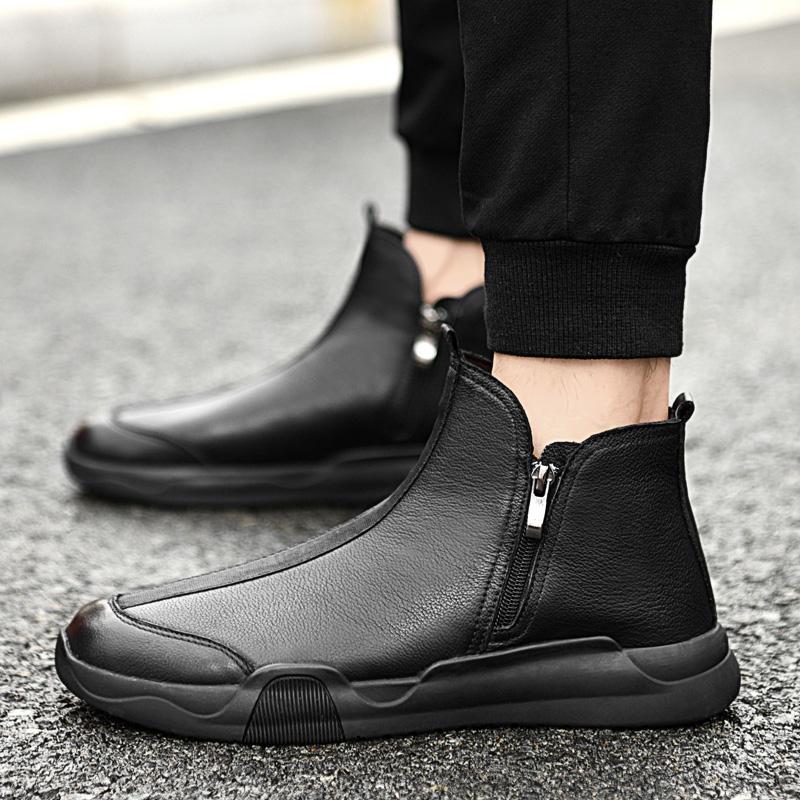 Marke Herren China-Chic Kurzstiefel Winter Herren Erste Schicht Rindsleder Seitenreißverschluss Bequem Warm Mid Top Board Schuhe