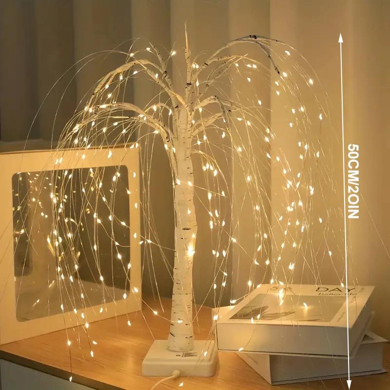 1PC Willow Night Light 192 LED Table Lamp 8 Modes Battery And USB Use Tree Lights For Wedding Party  Christmas Decoration Jesus