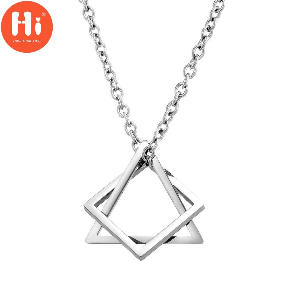 Hi Geometry Interlocking Square Triangle Male Pendant For Men Women Unisex Alloy Modern Trendy Geometric Stacking Streetwear Necklace