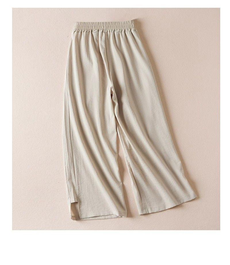 Women's 2026 Summer Ice Silk Wide-Leg Pants - Retro, Plus Size, Nine-Point Length, Solid Color, Thin and Comfortable.