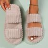 Åpne dame høst- og vinter innendørs og utendørs tykksålede varme plysjsko ett-ords åpne bomullstøfler dame fire sesonger