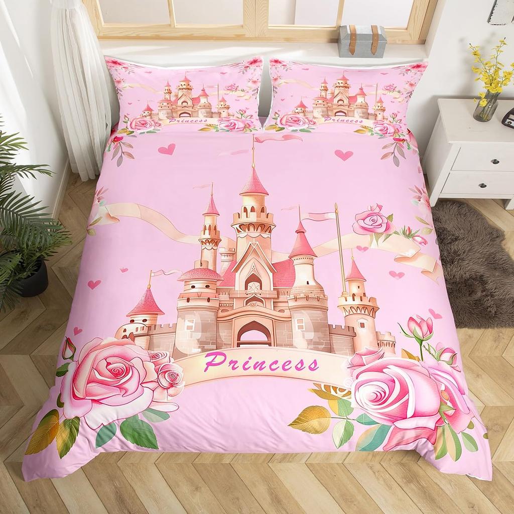 Rainbow Castle Duvet Cover King Queen Kids Girls Cartoon Girly Bedding Set Princess Castle Comforter Cover Bedroom Quilt Cover