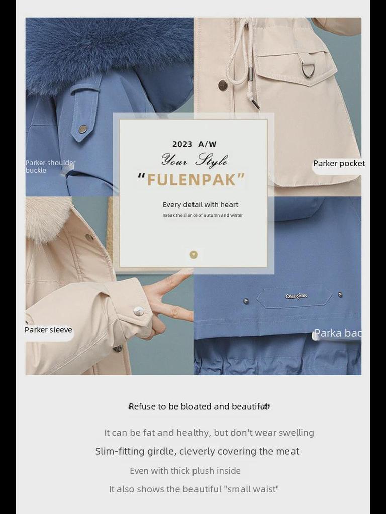 2024 Women's Fashion Slim-Fit Korean Winter Parka with Big Fur Collar