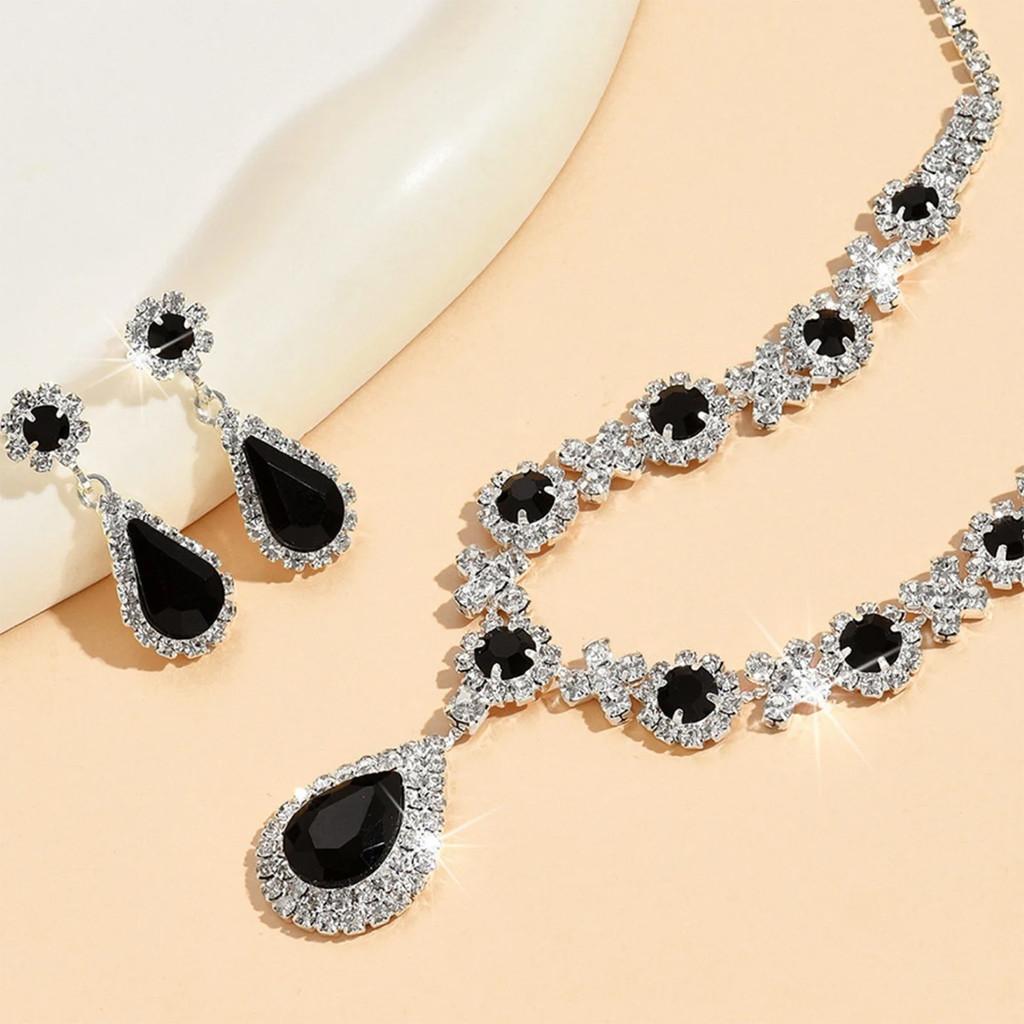 Water Drop Bridal Jewelry Set With Rhinestone Earrings And Necklace For Elegant Wedding Accessories