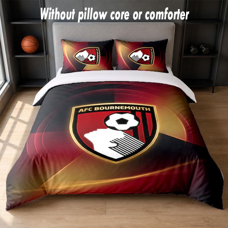 Bournemouth Football Design Bed Bedding Set 1 Duvet Cover + 2 Pillowcases Soft Breathable Household Bed Linens