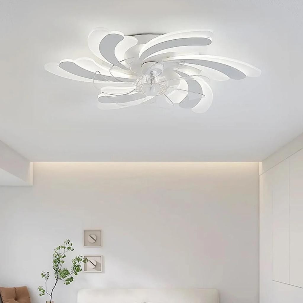 Nordic Flower Shape Black White Ceiling Fan Light LED Ceiling Lamp Remote Control Bedroom Silent Electric Fan Lamp Ventilators