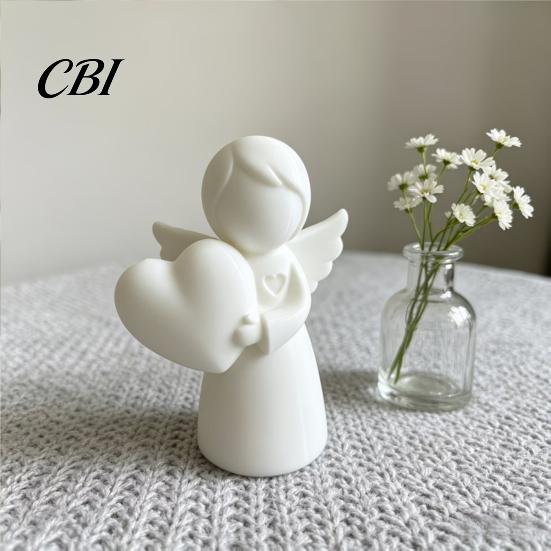 PLA Angel Decoration Mini Love Heart Figurine, 3D Printed White Statue, Modern Decor for Mother's Day, Valentine's Christmas Gift Statue