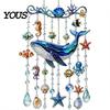 Ocean-Themed Wind Chime Decoration Decoration, Animal Hanging Sun Catcher with Faux Crystal Drops, Stained Glass Acrylic Ornament for Window