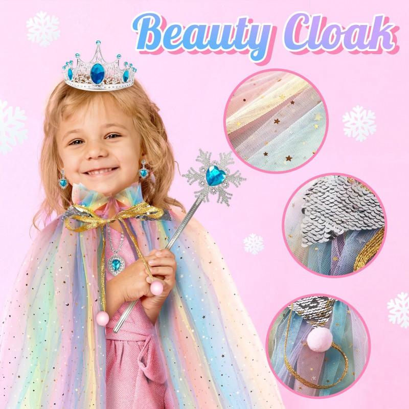 Princess Role Play Costume Set Girls 4-6 Years - Cape Tulle Skirt Wand Crown Ring Accessories