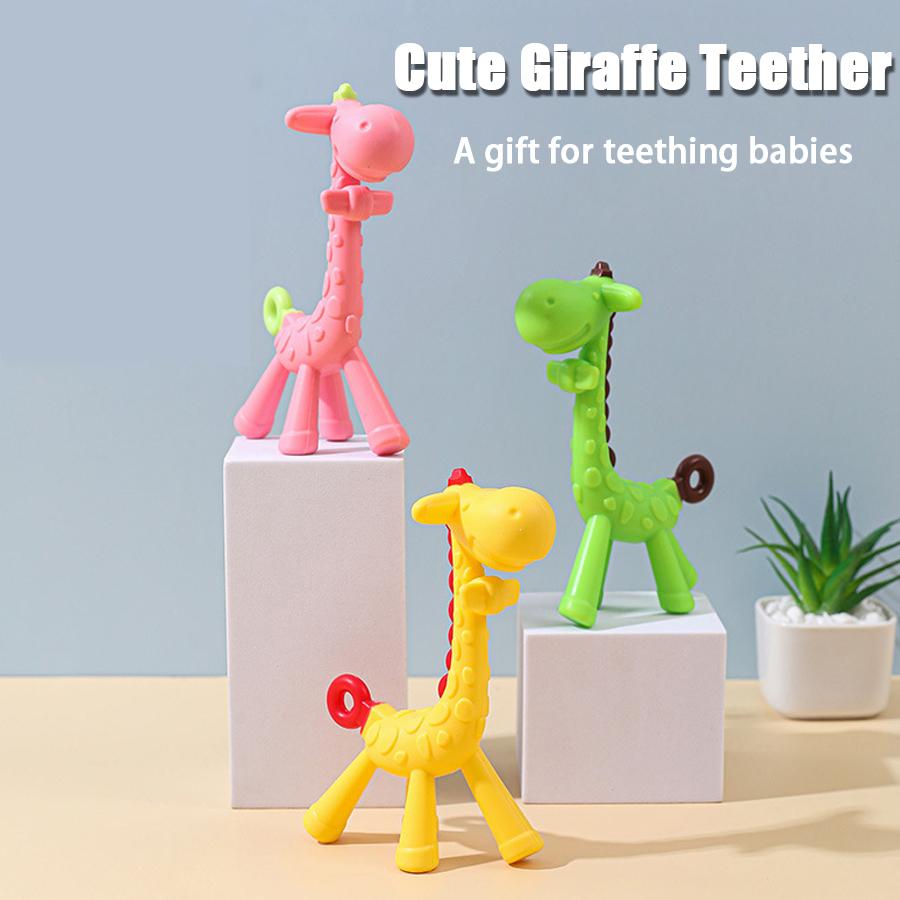 1Pcs Baby Teething Teether, Giraffe Shape Cartoon Baby Ring Teether, BPA-Free Silicone Chewing Charm, Baby Teething Teether
