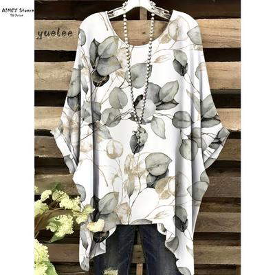 Tunica Bohémienne da Donna Elegante Design Floreale Bianco e Nero Scollo Rotondo Orlo Svasato Perfetto Stile Casual da Vacanza Abbigliamento Donna
