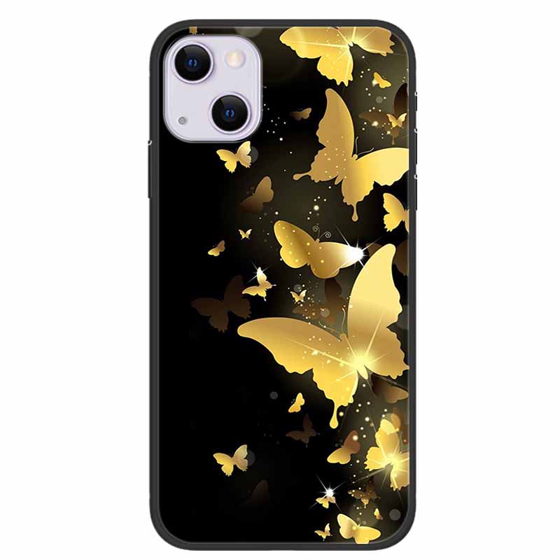 For iPhone 14/14 Plus Case Black Silicone Soft TPU Luxury Flower Animal Back Cover For iPhone 14/14 Plus New Shells for iPhone14