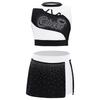 Girls Dance Crop Top and Skirt Set Sleeveless Rhinestone Design Side Slit Cheerleading Costume