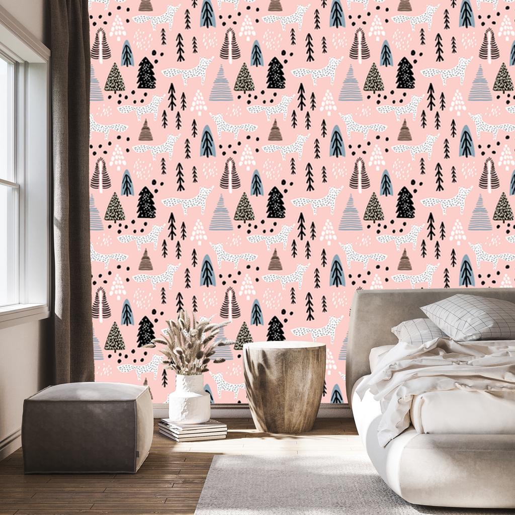 Minimalist Foxes In the Forest Wallpaper for Living Room and Bedroom 50x1000