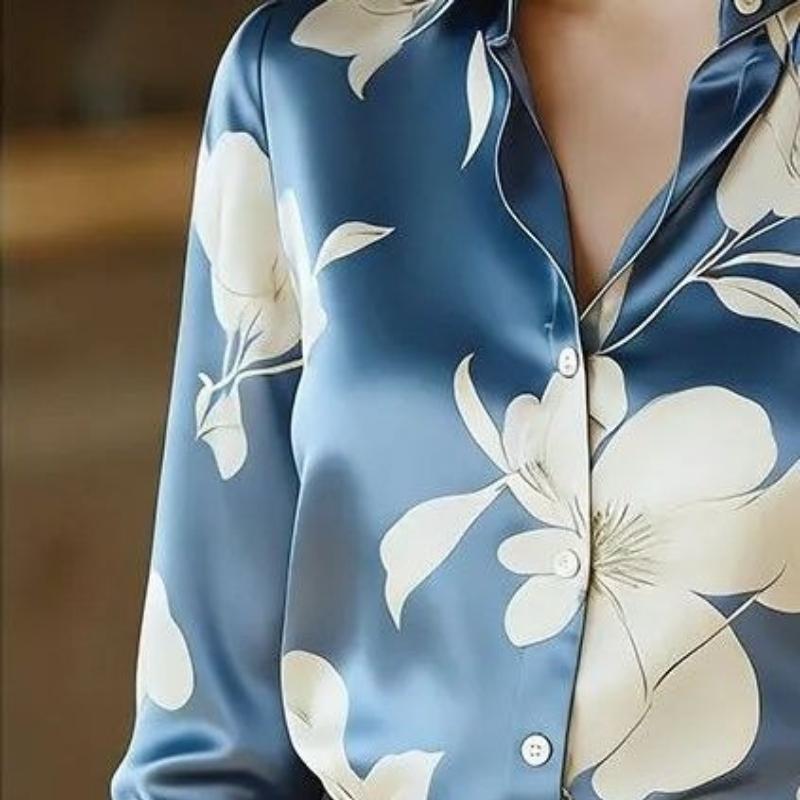 Floral Printed Satin Blouse, Perfect for Everyday Wear and Business Meetings