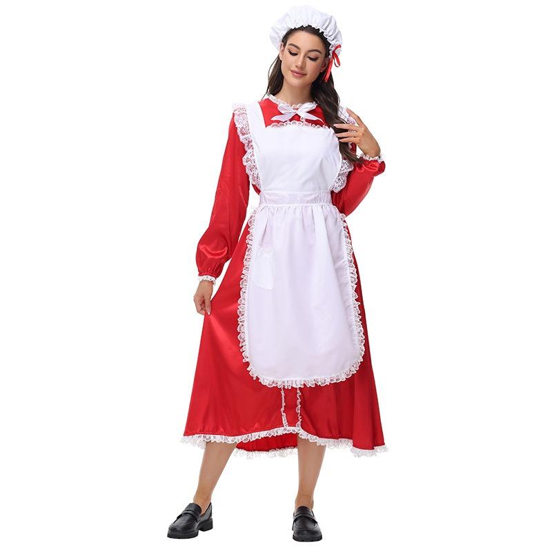 New Halloween Christmas Maid Red Dress Manor Maid Role Costume Fashion