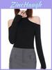 Minimalist Solid Color One Shoulder Crop Top With Spliced Long Sleeves For Casual Wear