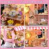 moin moin Dollhouse Miniature DIY Kit Scale Instructions Pink Flower Shop Antique Design with Cherry and Rose LED Light Music Box Acrylic Case Set,