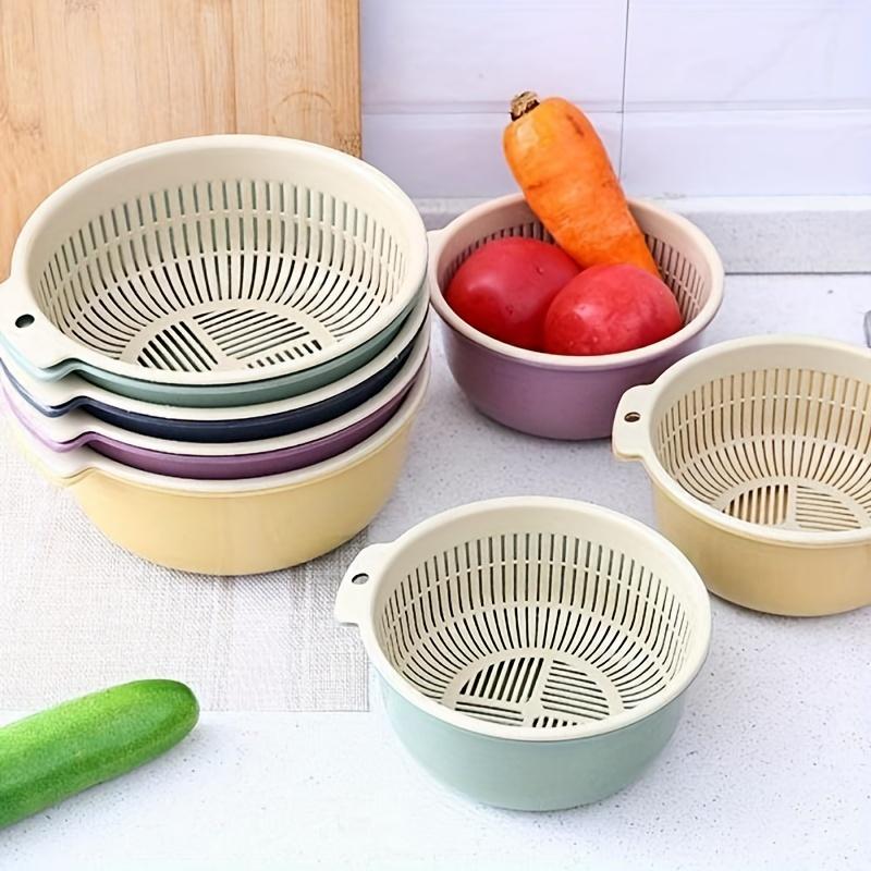 Vegetable Washing Basin, Plastic Double-layer Drain Basket, Rice Washer, Vegetable Washing Basin, Kitchen Fruit Washing Dish