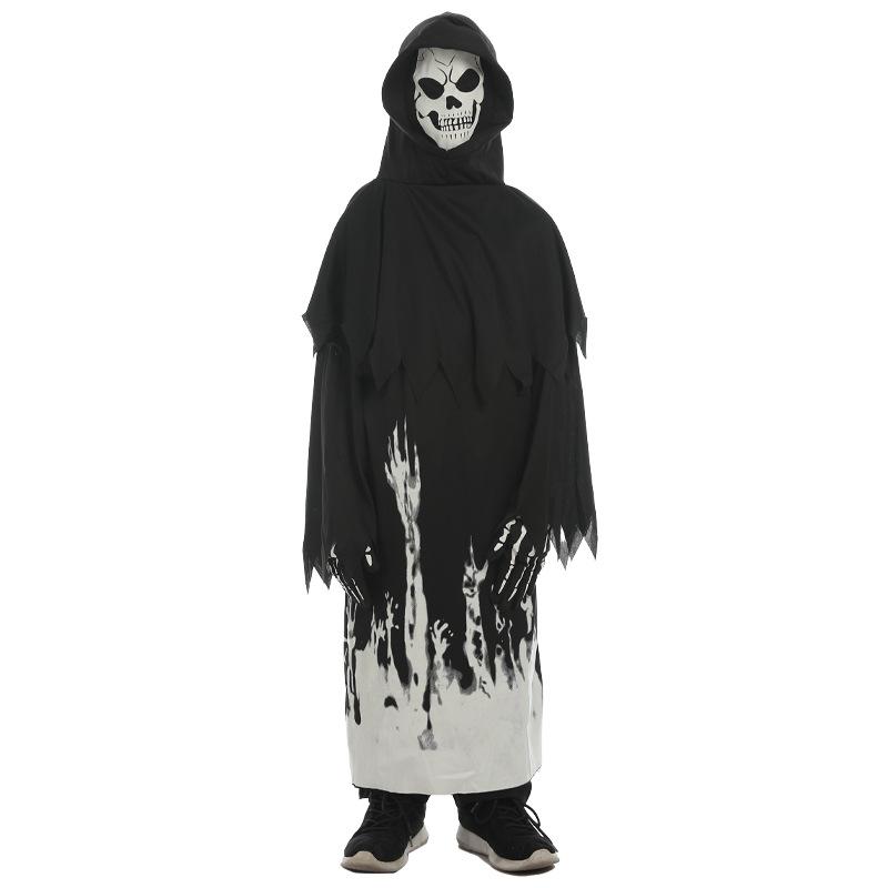 Halloween children's party cosplay costume luminous black robe grim reaper dress up cosplay luminous skeleton