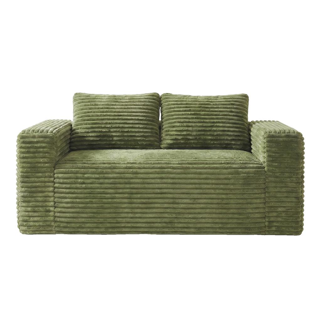 Boneless Deep Seat 2-Seater, No Assembly Foam Floor Couch, Plush Corduroy Fabric, Living Room Sofa for Small Space Apartment, Bedroom, Office (green)
