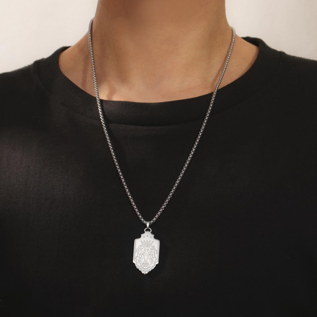LIKGREAT Crown Lion Necklace Stainless Steel Royal King Jewelry Gift for Men Him Gothic Hip Hop Protective Talisman Wholesale
