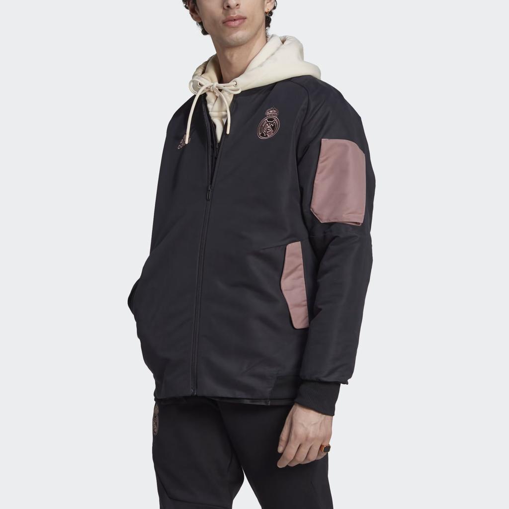 Adidas Logo Pattern Loose Fit Zip Long Sleeve Football Shirt Men tops Black HI5251