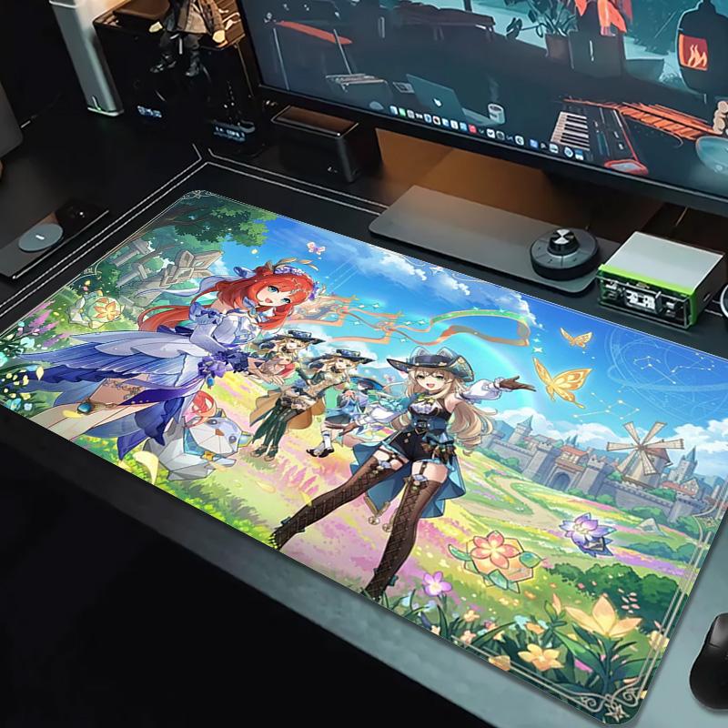 Genshin Impact Poster Farbe Mauspads Großes Gaming-Tischkissen Rutschfestes Laptop-Tablet Großes Mauspads XXL Matte Mini-PC-Spielmatte Mit Verriegeltem Rand