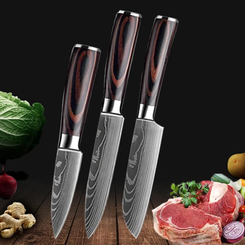 Damascus Laser Japanese Chef Knife Scissor Set Professional Kitchen Knives Santoku Knife Stainless Steel Boning Utility Knife