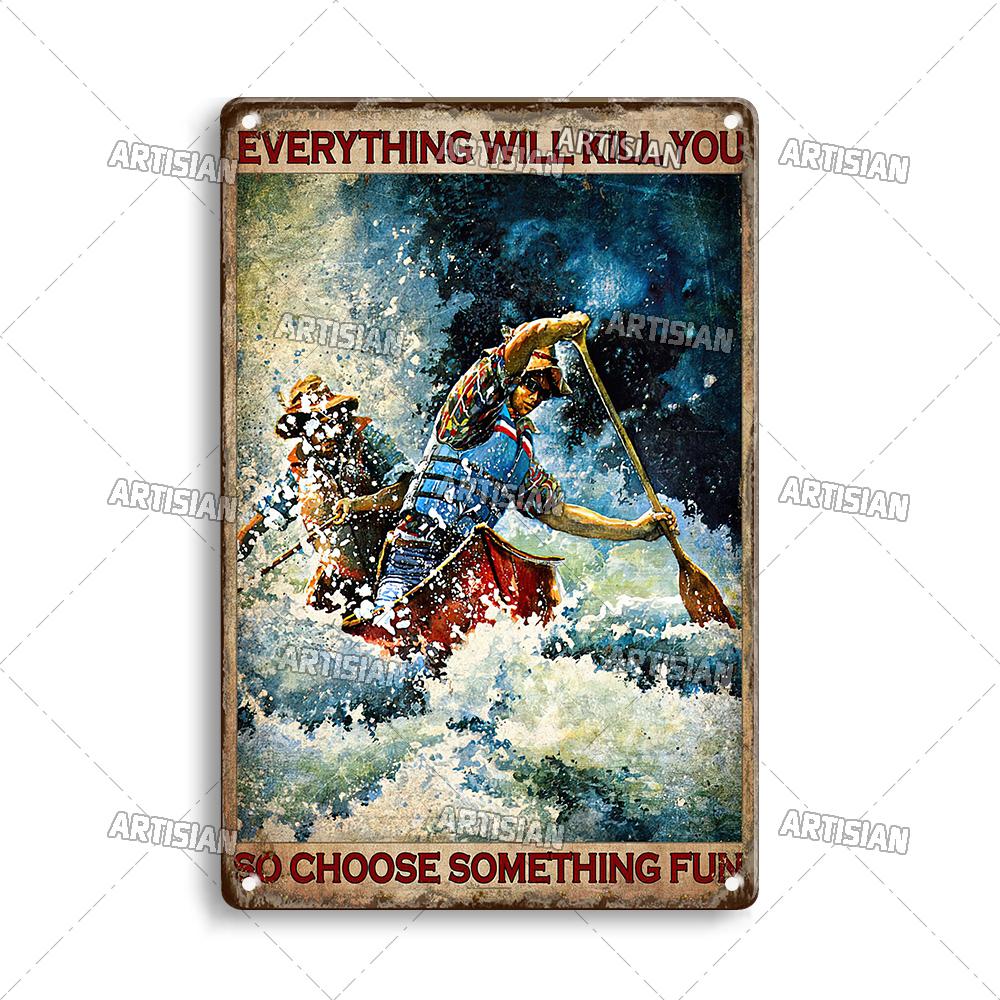 Artisian Rowing Metal Sign Surfing Tin Poster Kayaking Sport Decorative Plate Wall Decor Garage Bar Pub Club Hotel Cafe Kitchen