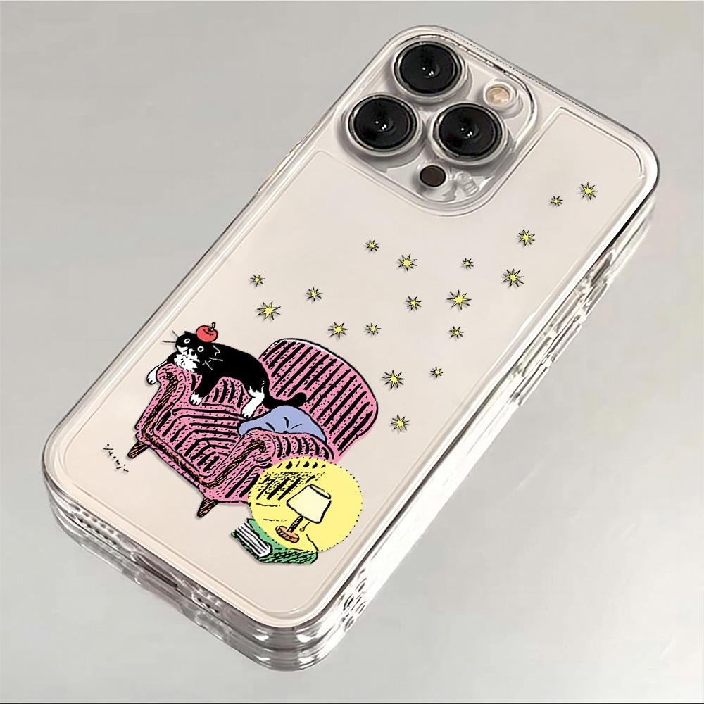 

Cartoon Lovely Black Cat Phone Case For iPhone 16e 16 15 14 13 12 11 Mini Pro Max X XR XSMax 7 8 Plus Transparent TPU Back Cover iPhone 12 mini