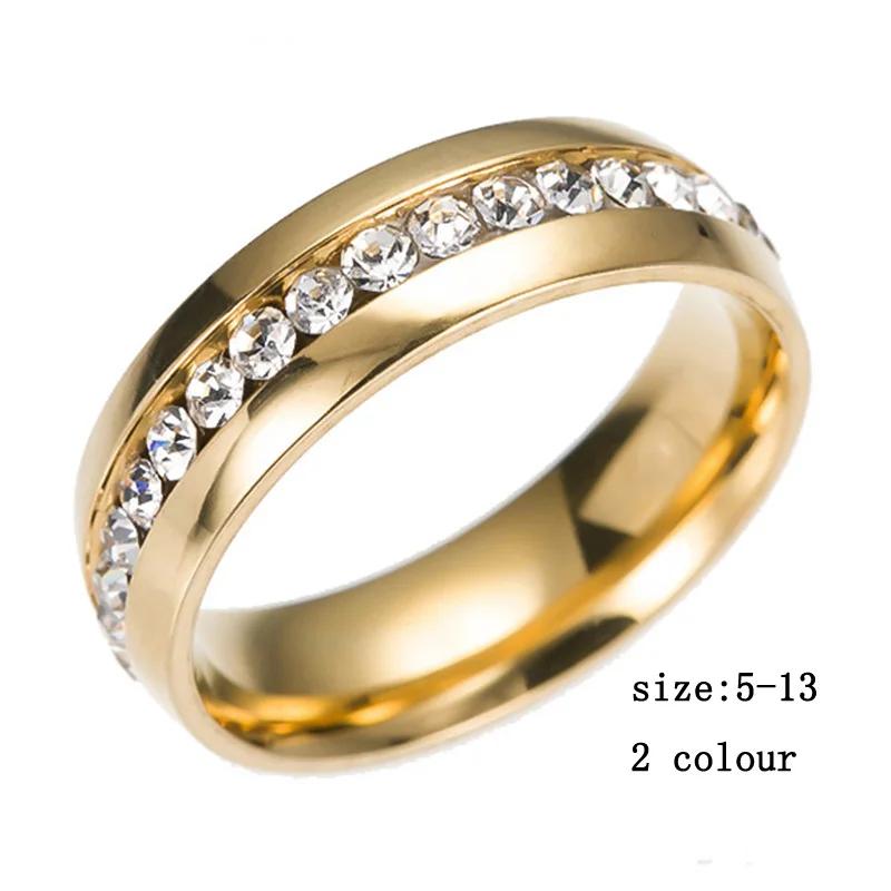 Luxury Gold Color Mounting Feminino Stainless Steel Ring Bijoux 0.5 Ct Single Row Zirconia Engagement  Silver Color Rings
