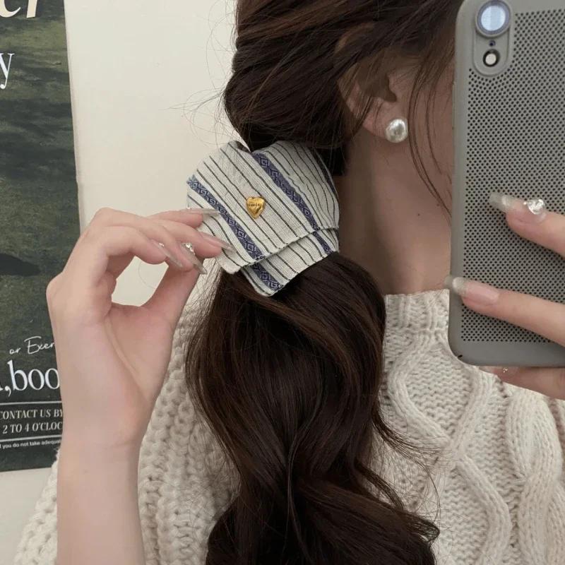 Retro Striped Square Scarf Hair Band Large Intestine Hair Band Female Niche Design Sense Square Headrope Temperament Hair