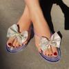 New Summer Clip-on Bow-knot Flicker-drill Sandals Women's Flip-flops Open Toe Flat Sandals Outdoor Slippers