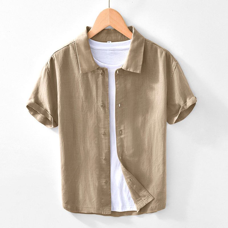 Japanese Retro Cotton and Linen Short-Sleeved Shirt for Men, Casual, Versatile, Breathable Half-Sleeve Linen Shirt, Summer Fresh Style