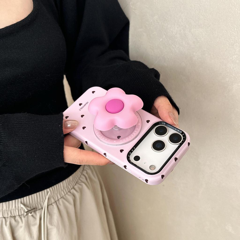 Étui à Support Magnétique Cœur Fleur pour iPhone 17/16 Pro Max/15/14 - Design Girly