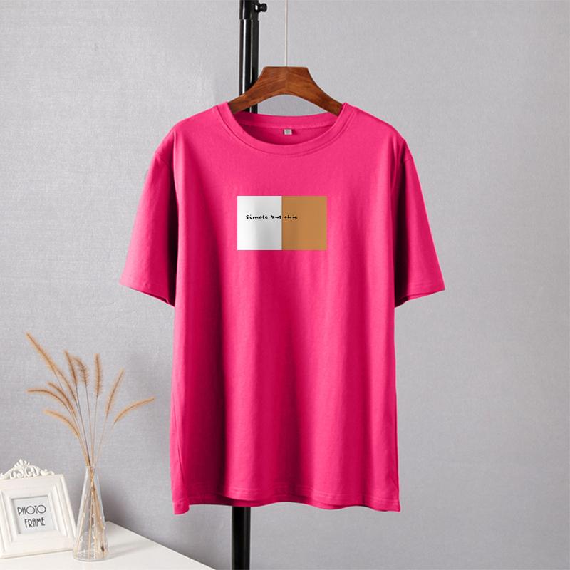 Módní tričko Shellsuning s potiskem dopisů pro ženy Letní základní trička s výstřihem do O Umělecká trička nadměrné velikosti Dámské 100% bavlna Základní měkké topy Harajuku