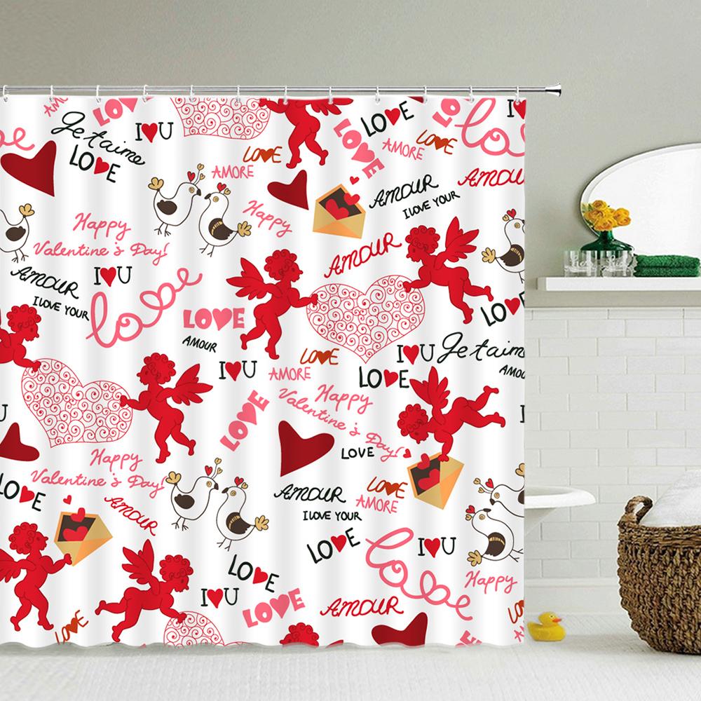 Home Decor Pink Couple Shower Curtain Shower Curtain Waterproof Fabric Modern Love Romantic Shower Curtain Bathroom Decor