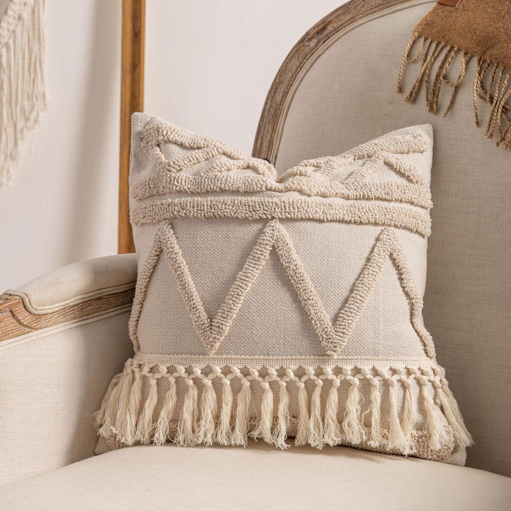 Luxury Minimalist Knitted Tassel Cushion Cover for Home & Hotel