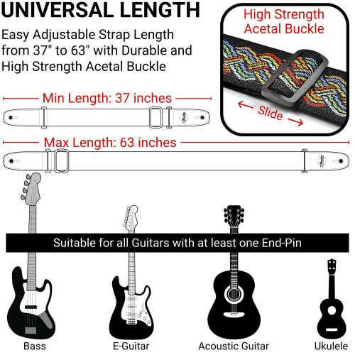 Amumu Vintage 2.3" Wide Celtic Knot Woven Guitar Strap for Acoustic, Electric, and Bass Guitars, Adjustable Length from 35" To 61