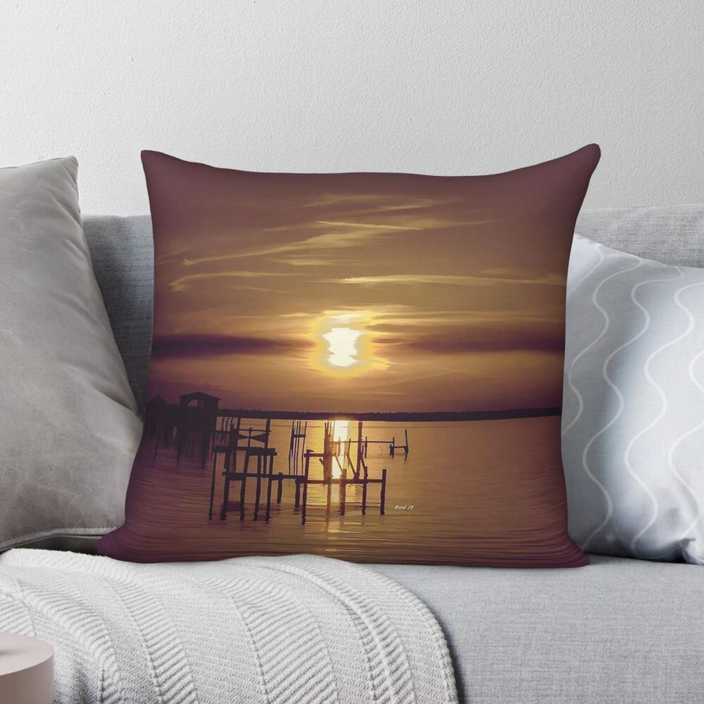 Golden Sunset Pillowcase Polyester Linen Velvet Printed Zip Decorative Throw Pillow Case Sofa Cushion Case