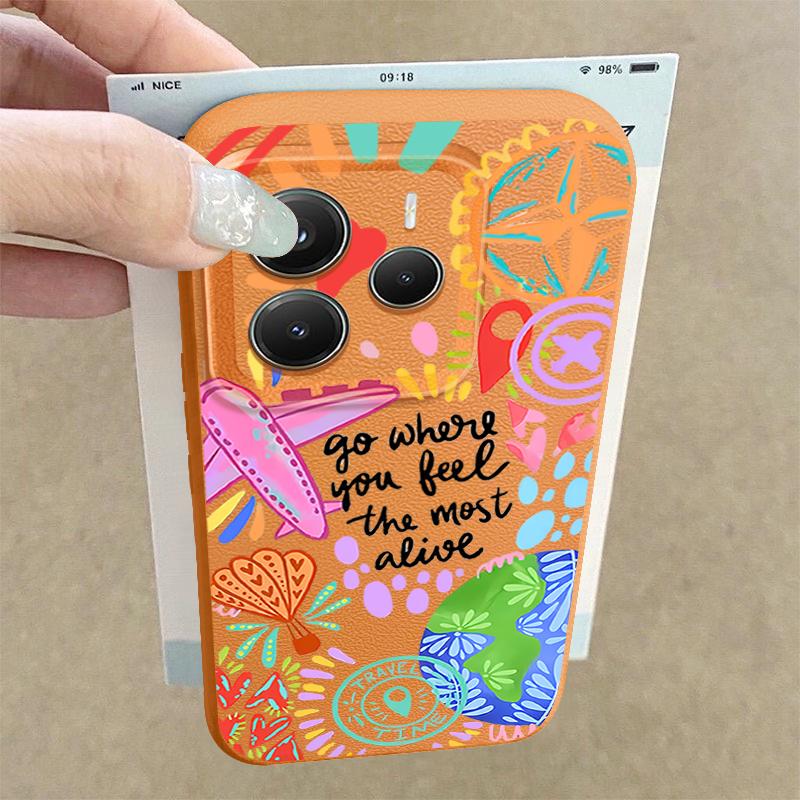 Cartoon Fire Balloon Pattern Case Xiaomi 14T 13T 11T Pro Leather Texture Silicone Cover Funda For Redmi Note 14 13 Pro 4G 5G 12 11