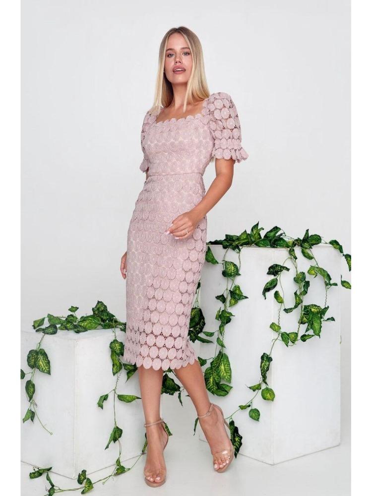 2024 Mellomhøy midje Blonder Temperament Midi Skjørt Kjole Brystinnpakning Trefarget