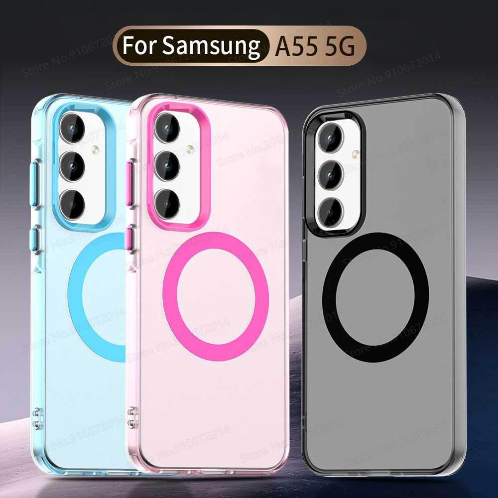 Magnetic Translucent Phone Case For Samsung Galaxy A55 5G A35 A15 M55 M35 A26 A36 A16 A56 Drop Protection Matte Shockproof Cover