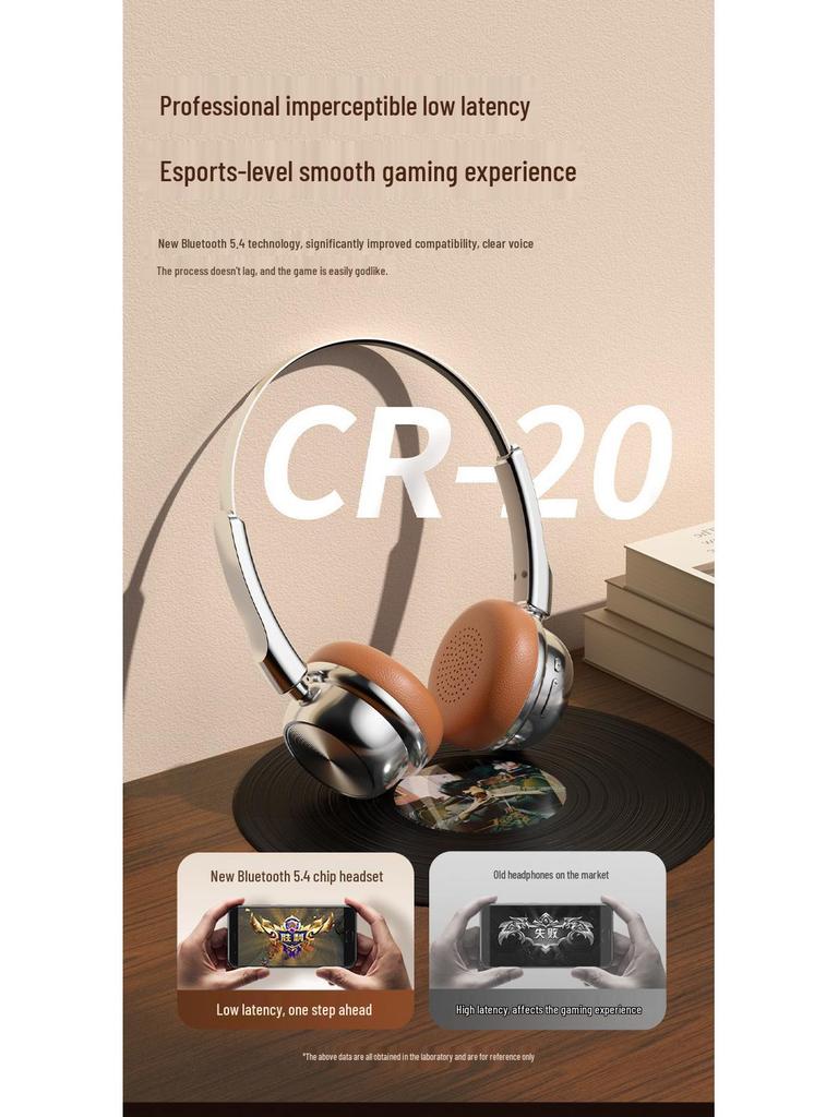 CR-20 Retro Bluetooth 5.4 Over-Ear Headphones - Myllard Metal Design with Super Long Battery Life