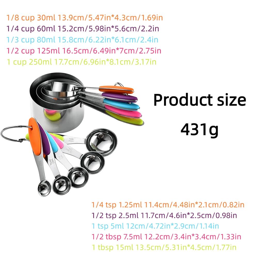 5/10Piece Silver Measuring Cups and Spoons Set Stainless Steel Measuring Cup Kitchen Measuring Spoon Scoop For Baking